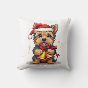 Yorkshire Terrier Christmas Bells Throw Pillow