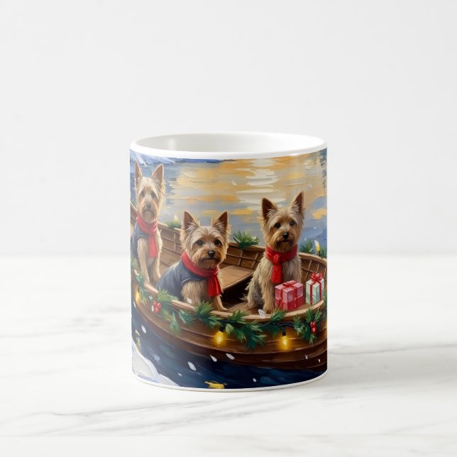 Yorkshire Terrier Christmas Boat Holiday Coffee Mug (Center)