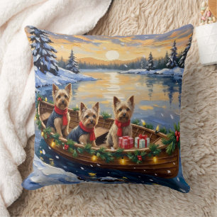 Yorkshire Terrier Christmas Boat Holiday Throw Pillow