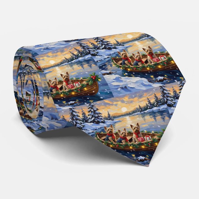 Yorkshire Terrier Christmas Boat Holiday Tie (Rolled)