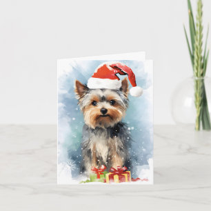 Yorkshire Terrier Christmas brush painting artwork Card