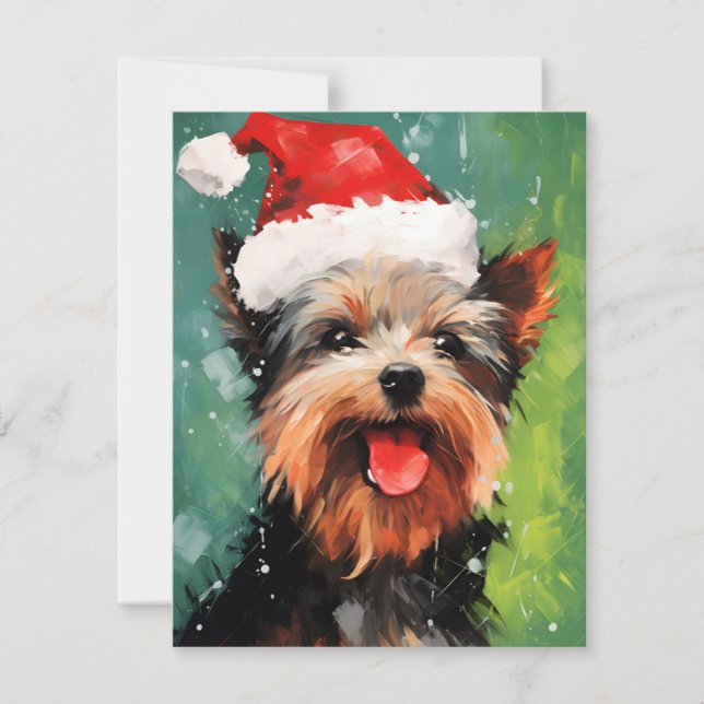 Yorkshire Terrier Christmas brush painting artwork Holiday Card (Front)
