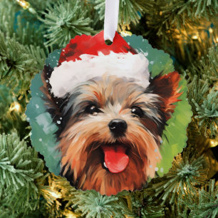 Yorkshire Terrier Christmas brush painting artwork Ornament Card