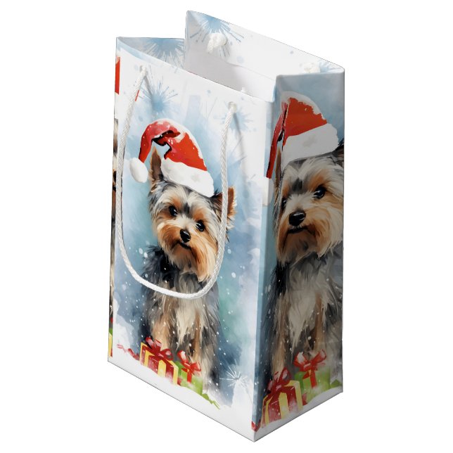 Yorkshire Terrier Christmas brush painting artwork Small Gift Bag (Back Angled)