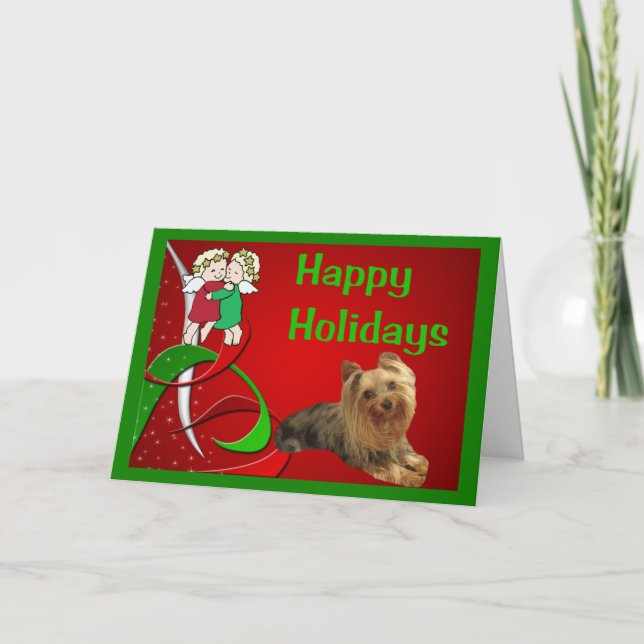 Yorkshire Terrier Christmas Card Little Angels (Front)