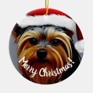 Yorkshire Terrier Christmas Ceramic Ornament