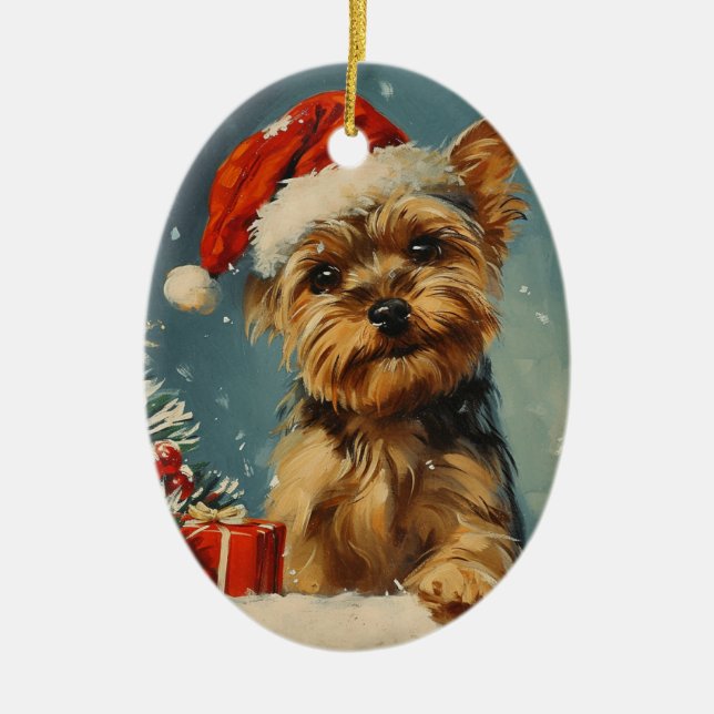 Yorkshire Terrier Christmas  Ceramic Ornament (Front)