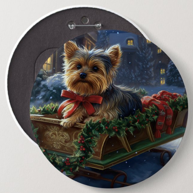Yorkshire Terrier Christmas Festive Season 6 Inch Round Button (Front & Back)