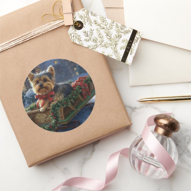 Yorkshire Terrier Christmas Festive Season Classic Round Sticker (Gifting)