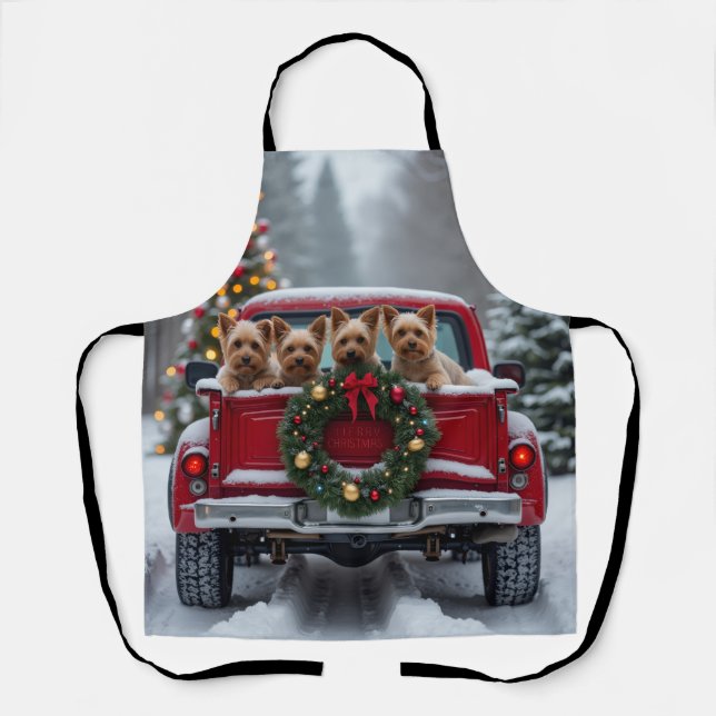Yorkshire Terrier Christmas Red Truck Holiday Gift Apron (Front)