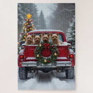 Yorkshire Terrier Christmas Red Truck Holiday Gift Jigsaw Puzzle