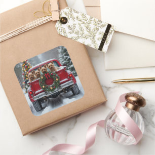 Yorkshire Terrier Christmas Red Truck Holiday Gift Square Sticker
