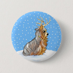 Yorkshire Terrier Christmas Reindeer 2 Inch Round Button