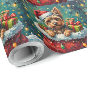 Yorkshire Terrier Christmas Santa Bag Adventure Wrapping Paper