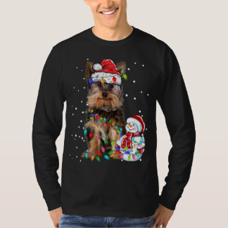 Yorkshire Terrier Christmas Santa Hat Xmas Lights  T-Shirt