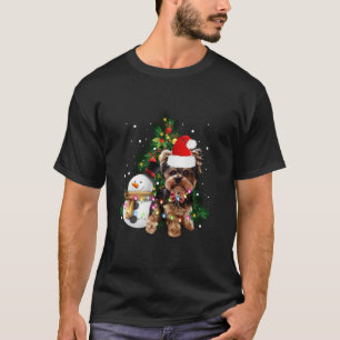 Yorkshire Terrier Christmas Santa Hat Xmas Lights T-Shirt