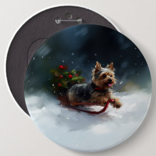 Yorkshire Terrier Christmas snow winter 6 Inch Round Button