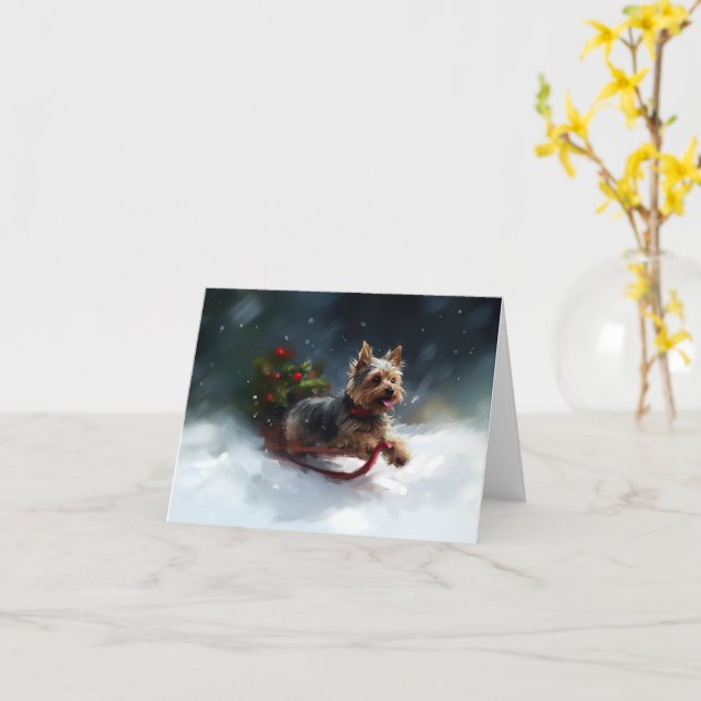 Yorkshire Terrier Christmas snow winter  Card (Yellow Flower)