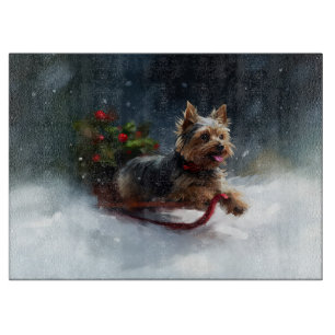 Yorkshire Terrier Christmas snow winter  Cutting Board