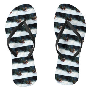 Yorkshire Terrier Christmas snow winter Flip Flops