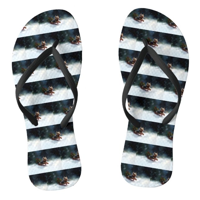 Yorkshire Terrier Christmas snow winter  Flip Flops (Footbed)