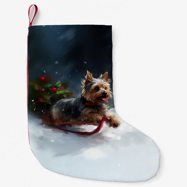 Yorkshire Terrier Christmas snow winter  Small Christmas Stocking (Front)