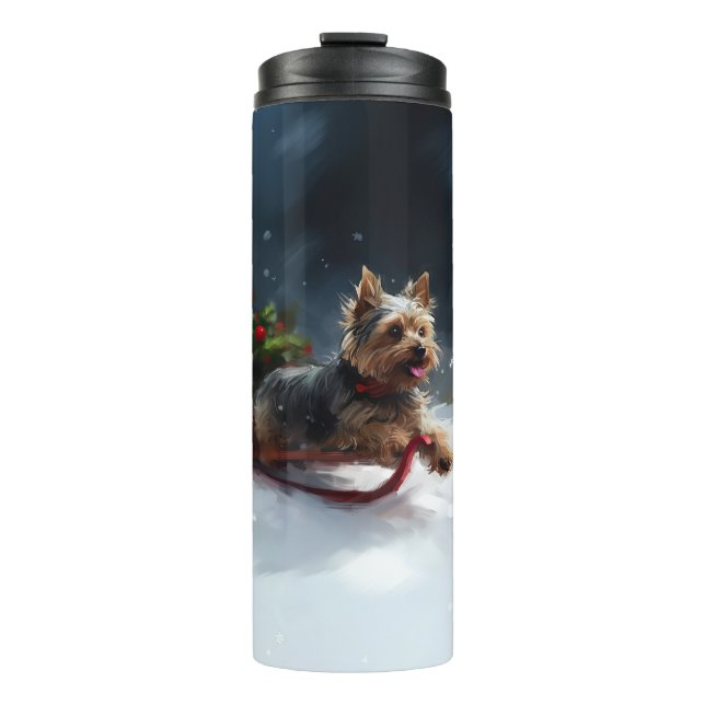 Yorkshire Terrier Christmas snow winter  Thermal Tumbler (Front)