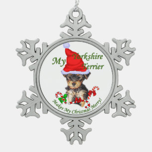 Yorkshire Terrier Christmas Snowflake Pewter Christmas Ornament