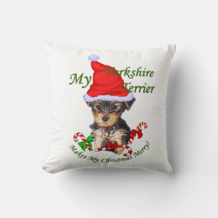 Yorkshire Terrier Christmas Throw Pillow