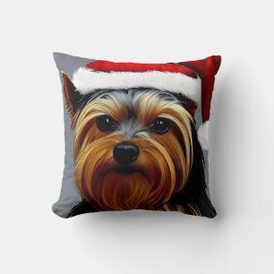 Yorkshire Terrier Christmas Throw Pillow