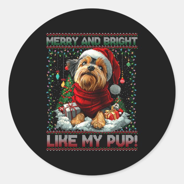 Yorkshire Terrier Christmas Tree Decorations Dog L Classic Round Sticker (Front)