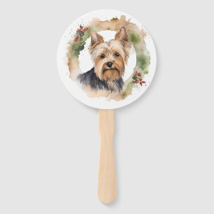 Yorkshire Terrier Christmas Wreath Festive Pup Hand Fan