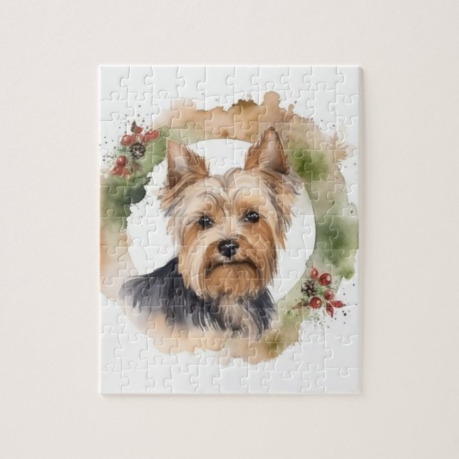 Yorkshire Terrier Christmas Wreath Festive Pup Jigsaw Puzzle (Vertical)