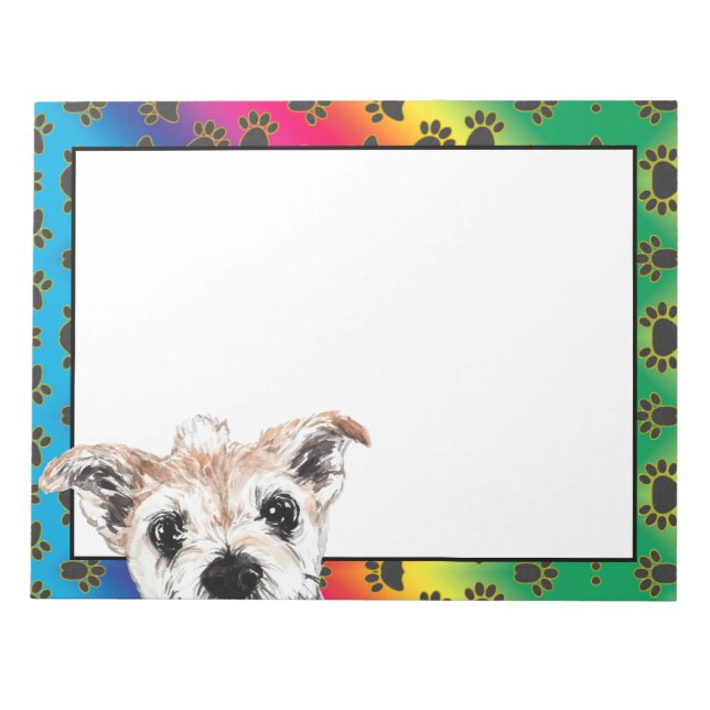 Yorkshire Terrier colourful dog paw pattern  Notepad (Front)