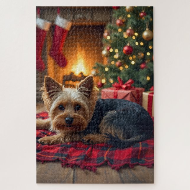 Yorkshire Terrier Cozy Christmas Evening Painting Jigsaw Puzzle (Vertical)