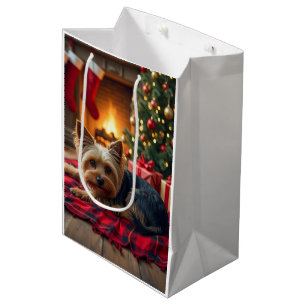 Yorkshire Terrier Cozy Christmas Evening Painting Medium Gift Bag