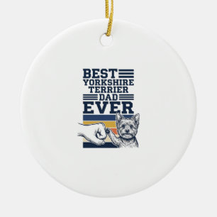 Yorkshire Terrier Dad Fist Bump Vintage Vector Des Ceramic Ornament