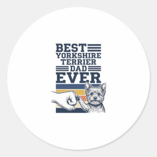 Yorkshire Terrier Dad Fist Bump Vintage Vector Des Classic Round Sticker
