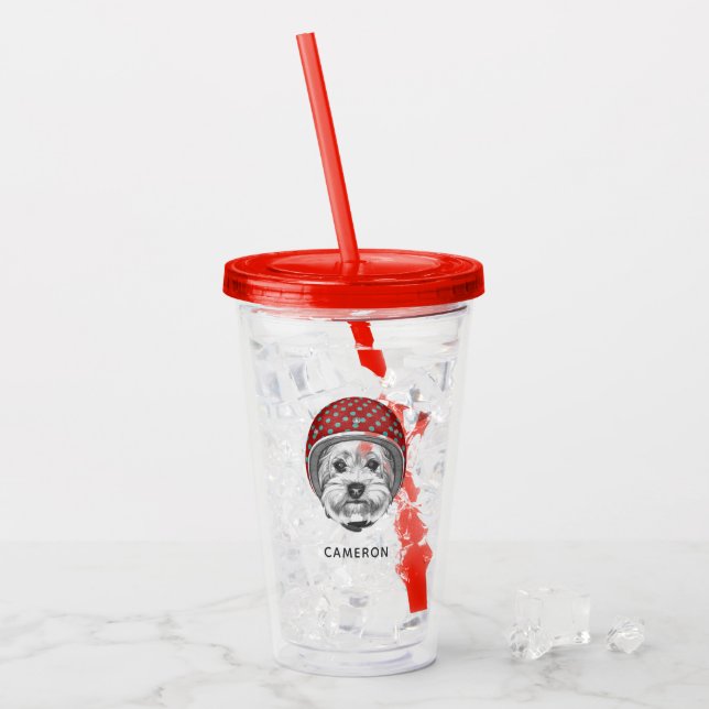 Yorkshire Terrier Daredevil | Add Your Name Acrylic Tumbler (Front Ice)