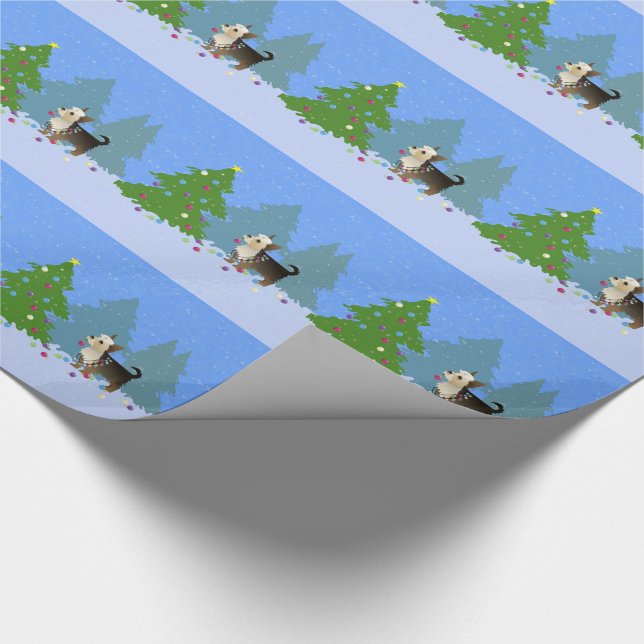 Yorkshire Terrier decorating Christmas Tree-forest Wrapping Paper (Corner)