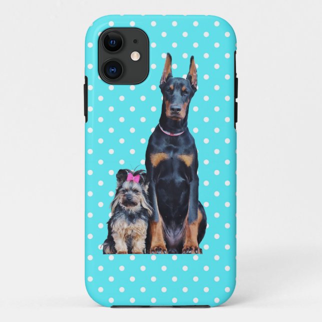 Yorkshire Terrier Doberman Blue Polka Dots Case-Mate iPhone Case (Back)