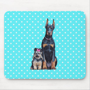 Yorkshire Terrier Doberman Blue Polka Dots Mouse Pad