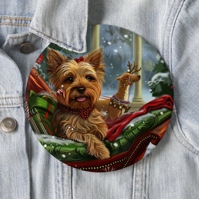 Yorkshire Terrier Dog Christmas Festive 6 Inch Round Button (In Situ)