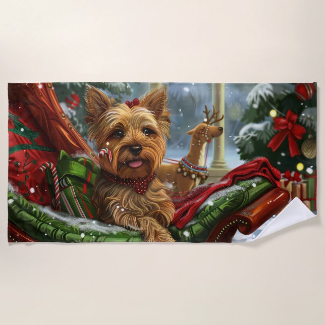 Yorkshire Terrier Dog Christmas Festive Beach Towel (Front)