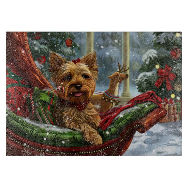 Yorkshire Terrier Dog Christmas Festive Cutting Board (Front)