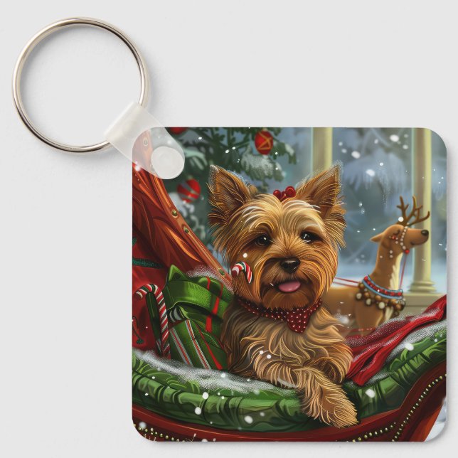 Yorkshire Terrier Dog Christmas Festive Keychain (Front)