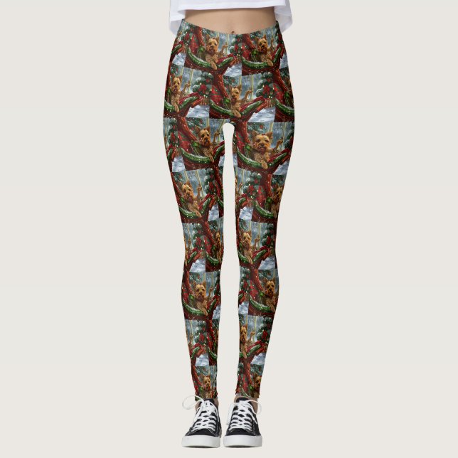 Yorkshire Terrier Dog Christmas Festive Leggings (Front)