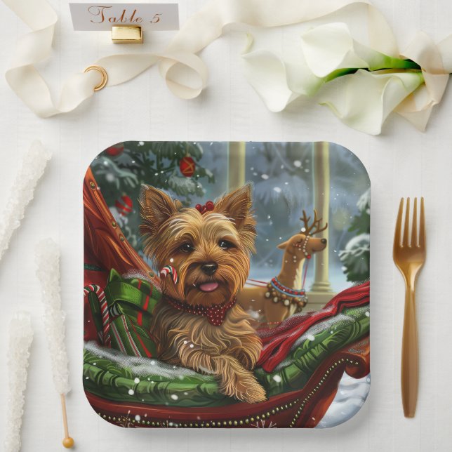 Yorkshire Terrier Dog Christmas Festive Paper Plate (Wedding)
