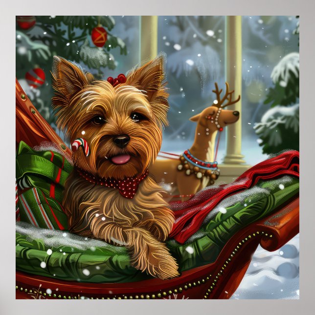 Yorkshire Terrier Dog Christmas Festive Poster (Front)