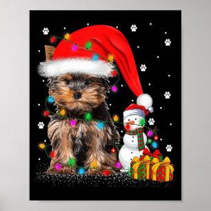 Yorkshire Terrier Dog Christmas Lights Santa Snowm Poster